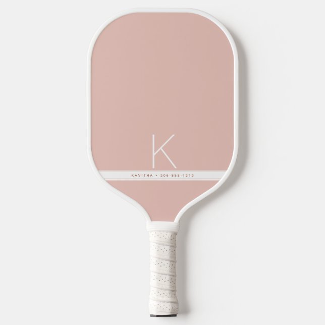 Raquette De Pickleball Bande blanche rose Simple Monogramme moderne (Recto)