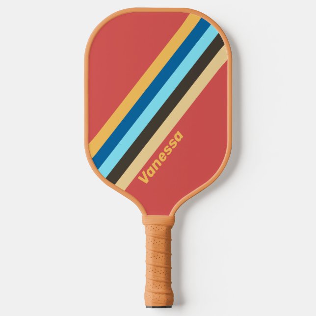 Raquette De Pickleball Bandes de murmure rétro avec nom (Recto)
