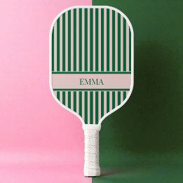 Raquette De Pickleball Bandes vertes et roses Nom personnalisé moderne