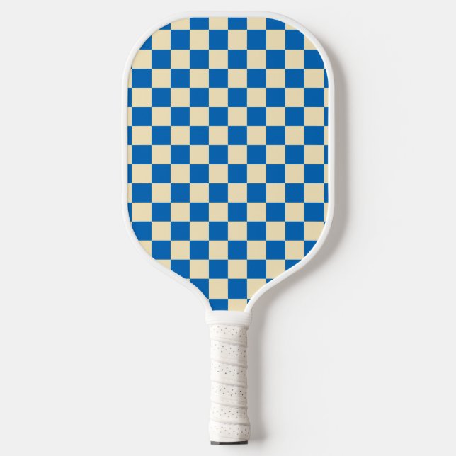 Raquette De Pickleball Beige + Bleu Chèque À damiers Motif en damier (Recto)