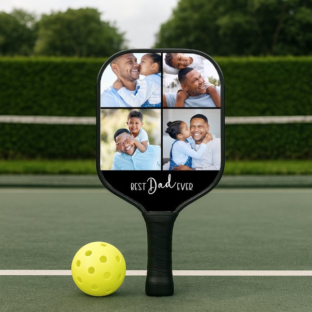 Raquette De Pickleball Best Dad Ever Four Photo Collage (Créateur téléchargé)