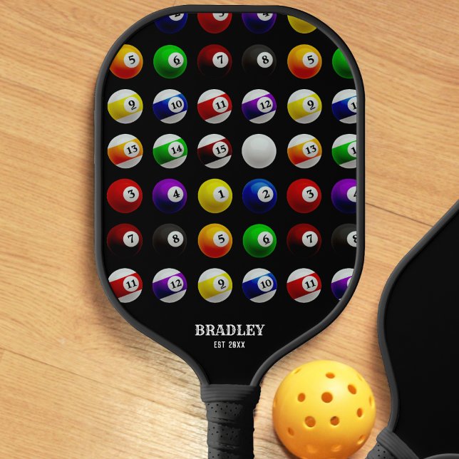 Raquette De Pickleball Billard billard billard Motif noir (Pool Table Billiard Balls Pattern Black Pickleball Paddle)