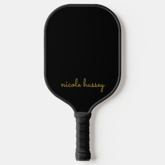 Raquette De Pickleball Black and Gold Script  | Stylish Monogram Modern