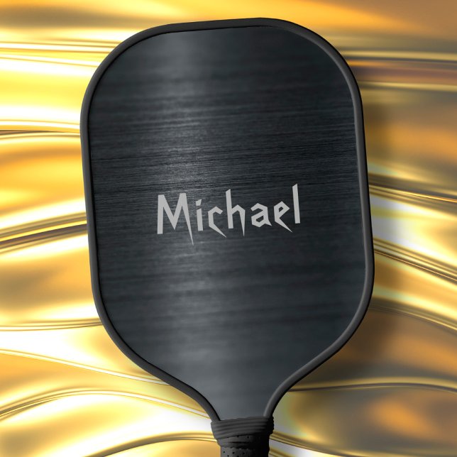 Raquette De Pickleball Black Metallic Print Modern Typography Nom personn (Créateur téléchargé)