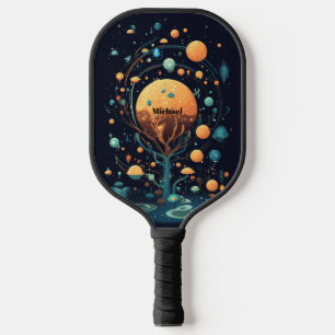 Raquette De Pickleball Black Space Planète Design Monogramme moderne