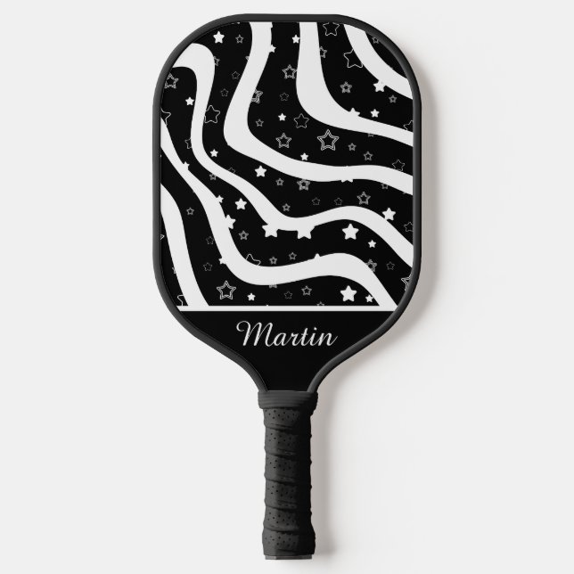 Raquette De Pickleball Black &white stars on lines custom name (Recto)