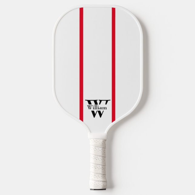 Raquette De Pickleball Blanc moderne Noir Noir Initiale Nom (Recto)