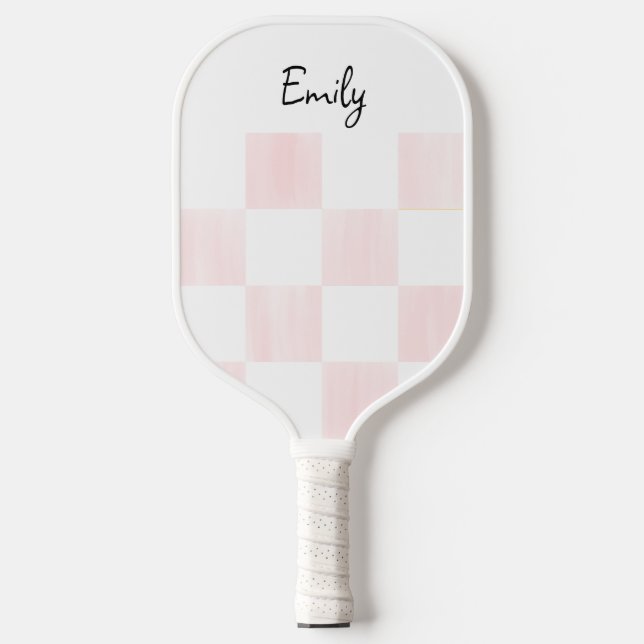 Raquette De Pickleball Blank Pink and White Checkerboard Personalized (Recto)