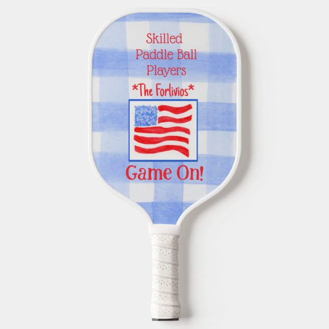 Raquette De Pickleball Bleu Check En vichy USA JEU Drapeau ON (Recto)