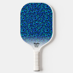 Raquette De Pickleball Bleu Cheetah Imprimer Animal Motif Texte personnal