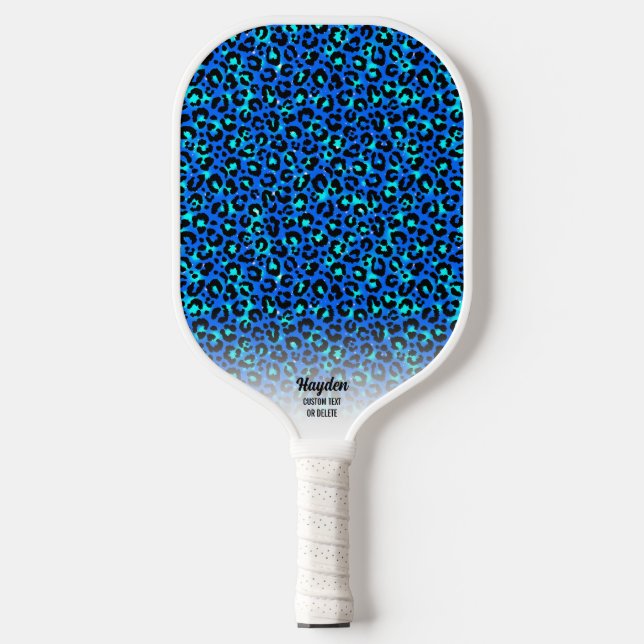 Raquette De Pickleball Bleu Cheetah Imprimer Animal Motif Texte personnal (Recto)