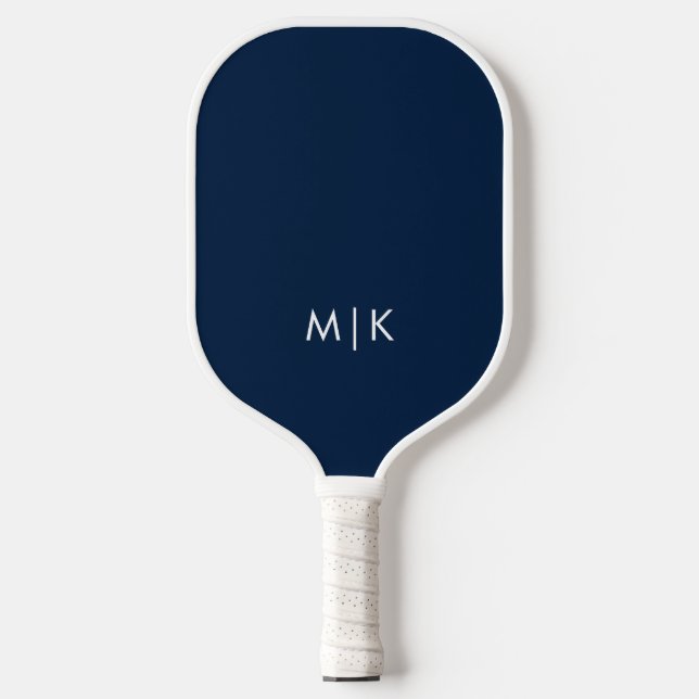 Raquette De Pickleball Bleu et blanc | Monogramme moderne (Recto)
