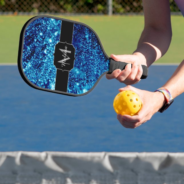 Raquette De Pickleball Bleu étincelles Abstraites bulles congelées Monogr (Insitu)