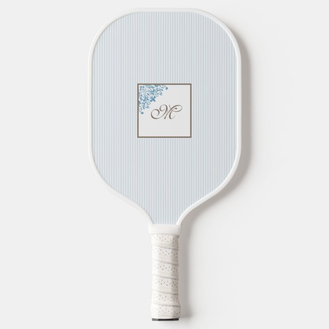 Raquette De Pickleball Bleu français Fleur de Lis Script Monogramme (Recto)