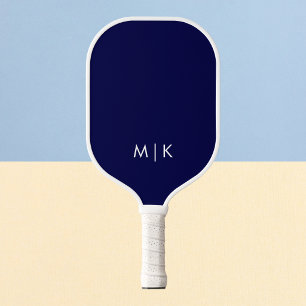 Raquette De Pickleball Bleu Nuit et Blanc Monogramme Moderne