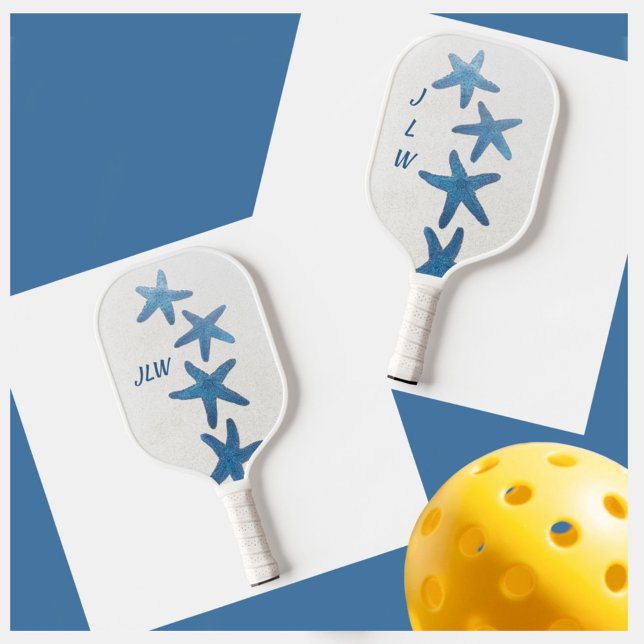 Raquette De Pickleball Bleu Starfish Nautique Personnalisé avec Initiales (Créateur téléchargé)