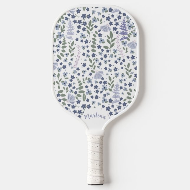Raquette De Pickleball Blue and Sage Green Wildflower Pattern  (Recto)