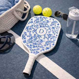 Raquette De Pickleball Blue Country Floral Monogram 