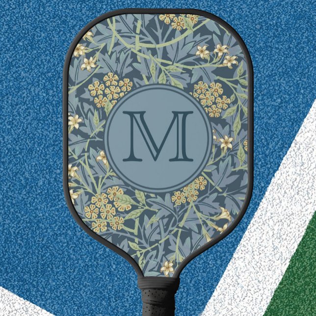 Raquette De Pickleball Blue Floral William Morris Custom Initial Ladies (Créateur téléchargé)