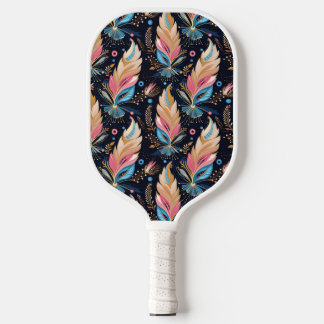 Raquette De Pickleball Bohemian Hippie Chic Abstract Colorful Feather Art