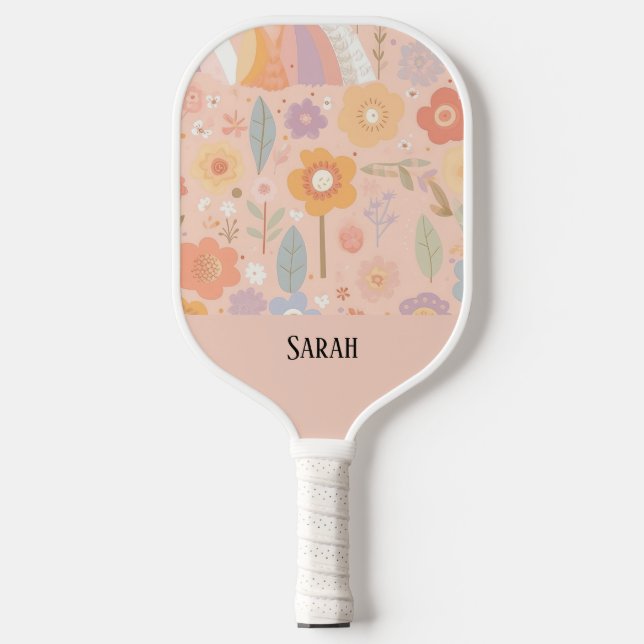 Raquette De Pickleball Boho Floral Abstrait Personnalisé Rose Dusty (Recto)