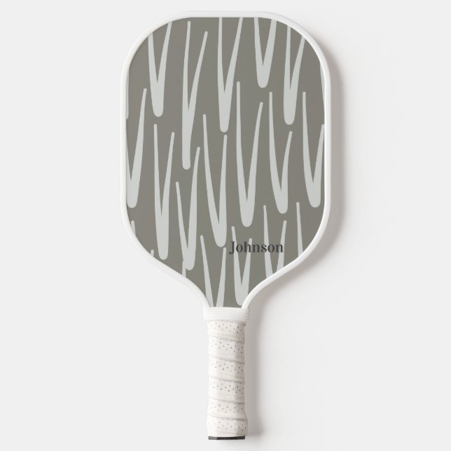 Raquette De Pickleball Boho Grey et White Motif Nom personnalisé (Recto)