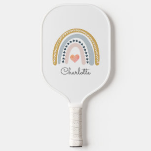 Raquette De Pickleball Boho Rainbow Pink Heart Personnalisé