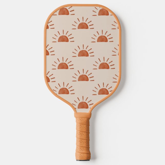 Raquette De Pickleball Boho Sun Initiales Monogrammes Brown rose rayé (Recto)