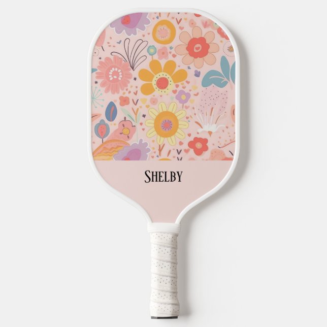 Raquette De Pickleball Botanique Boho Floral Abstrait Personnalisé (Recto)