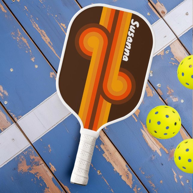 Raquette De Pickleball Boucle de bande Brown rétro sucre avec nom (Créateur téléchargé)