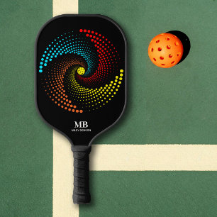 Raquette De Pickleball Boule multicolore pointillé Cercle Monogramme Nom