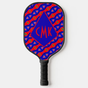 Raquette De Pickleball Bright Rouge et Bleu Art numérique Diamond Trellis