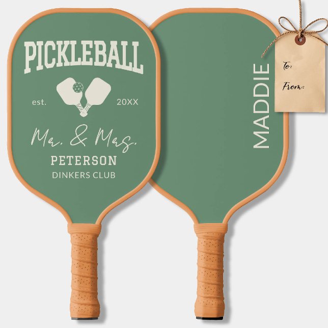 Raquette De Pickleball Cadeau de jeunes mariés Pickleball Texte personnal (pickleball personalized newlywed gift paddles club team player gift custom text green)