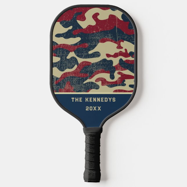 Raquette De Pickleball Camo Drapeau Rustique Américain Patriotique Nom de (Verso)