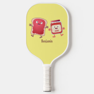 Raquette De Pickleball Caractères de dessins animés sur le pain et la con