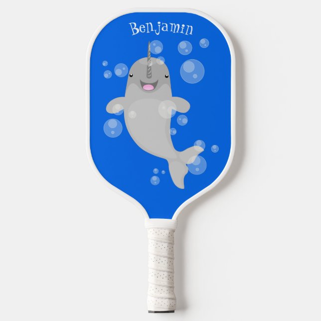 Raquette De Pickleball Caricature de bulles de narval joyeux (Recto)