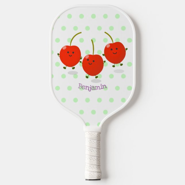 Raquette De Pickleball Caricature de cerises rouges à sauter mûr (Recto)