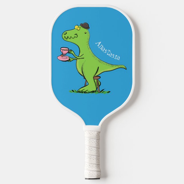 Raquette De Pickleball Caricature de dinosaure vert t rex (Recto)