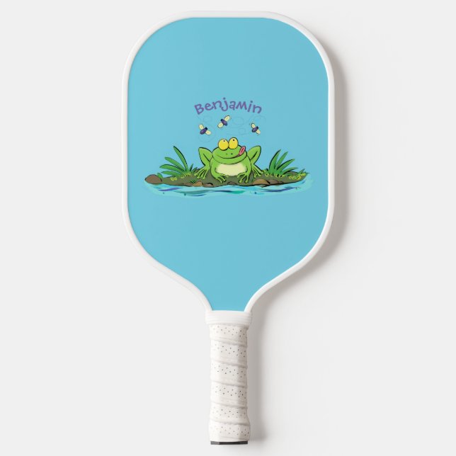Raquette De Pickleball Caricature de grenouille vert mignon (Recto)