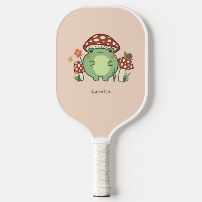 Raquette De Pickleball Caricature de la grenouille et des champignons | N (Recto)