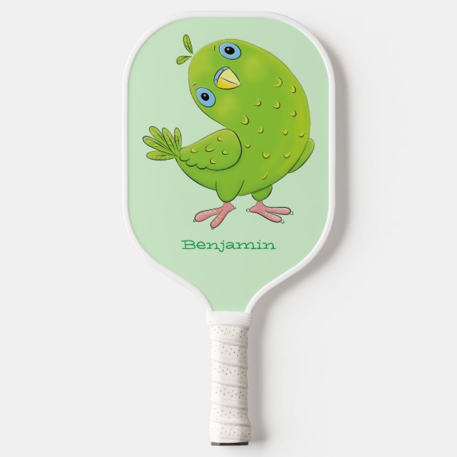 Raquette De Pickleball Caricature de perruche verte curieuse (Recto)