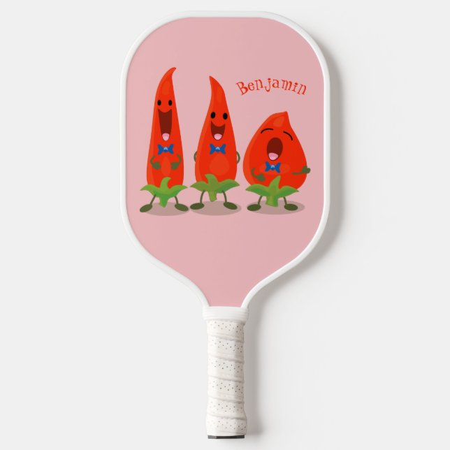 Raquette De Pickleball Caricature de piments chantants mignons (Recto)
