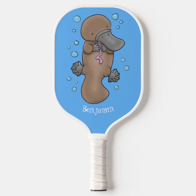 Raquette De Pickleball Caricature de platypus bébé très heureuse (Recto)