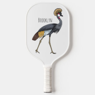 Raquette De Pickleball Caricature d'oiseau de grue couronné gris