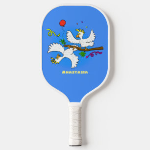Raquette De Pickleball Caricature d'oiseaux de cockatoo amusante