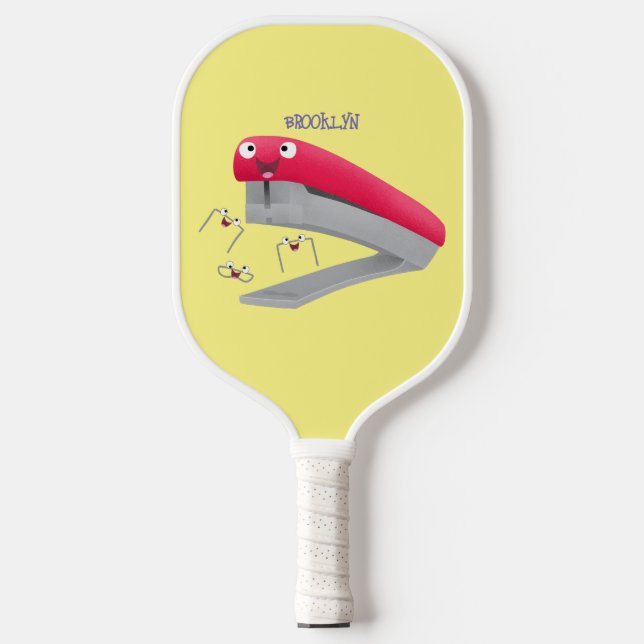 Raquette De Pickleball Caricature en agrafeuse rouge pâle (Recto)
