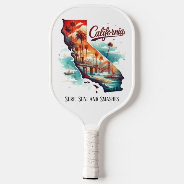 Raquette De Pickleball Carte de voyage Retro California State (Verso)