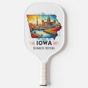 Raquette De Pickleball Carte de Voyage Retro de l'État de l'Iowa