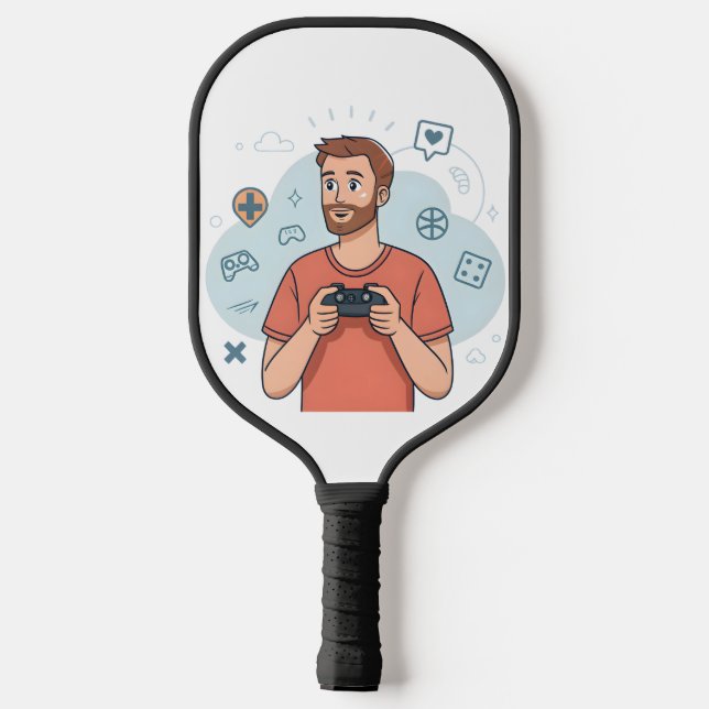 Raquette De Pickleball Cartoon Gamer Character Illustration (Verso)