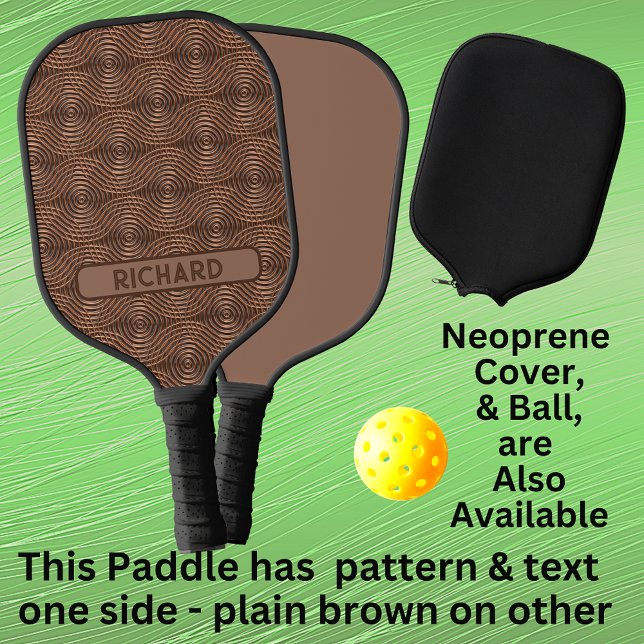 Raquette De Pickleball Cercles 3D Brown Géométriques, Ajouter un nom ou u (Créateur téléchargé)